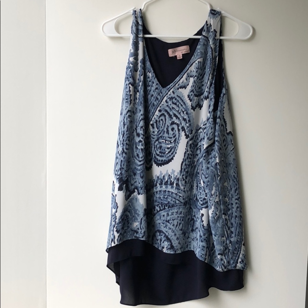 Philosophy blue and white sleeveless blouse